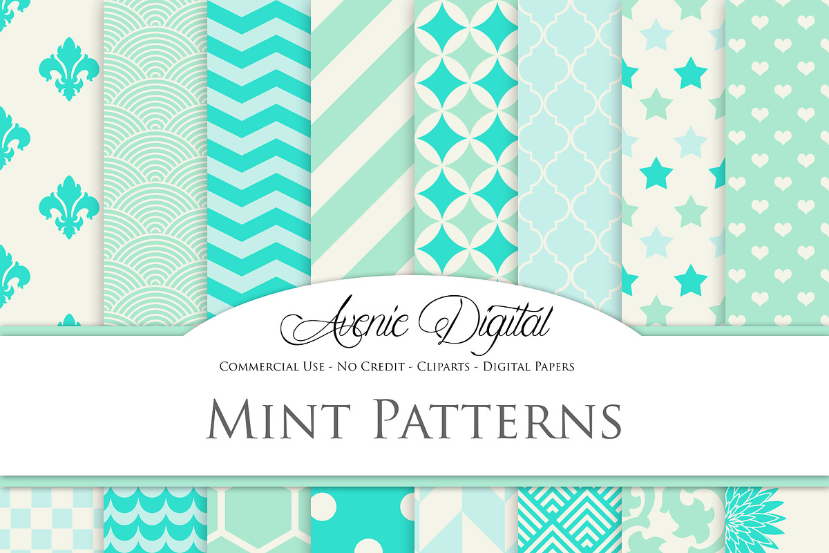 Mint & Aqua Digital Paper Patterns in Patterns - product preview 8