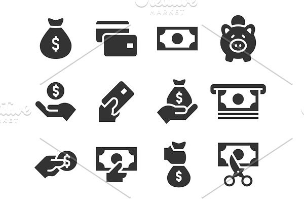 Money and payment black icons
