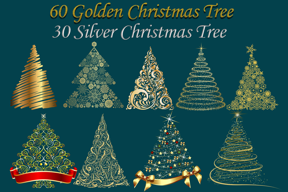 90 Golden  Silver Christmas Tree in Objects - product preview 8