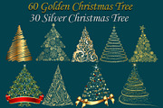 90 Golden  Silver Christmas Tree