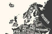 Europe, map. Poster map of the