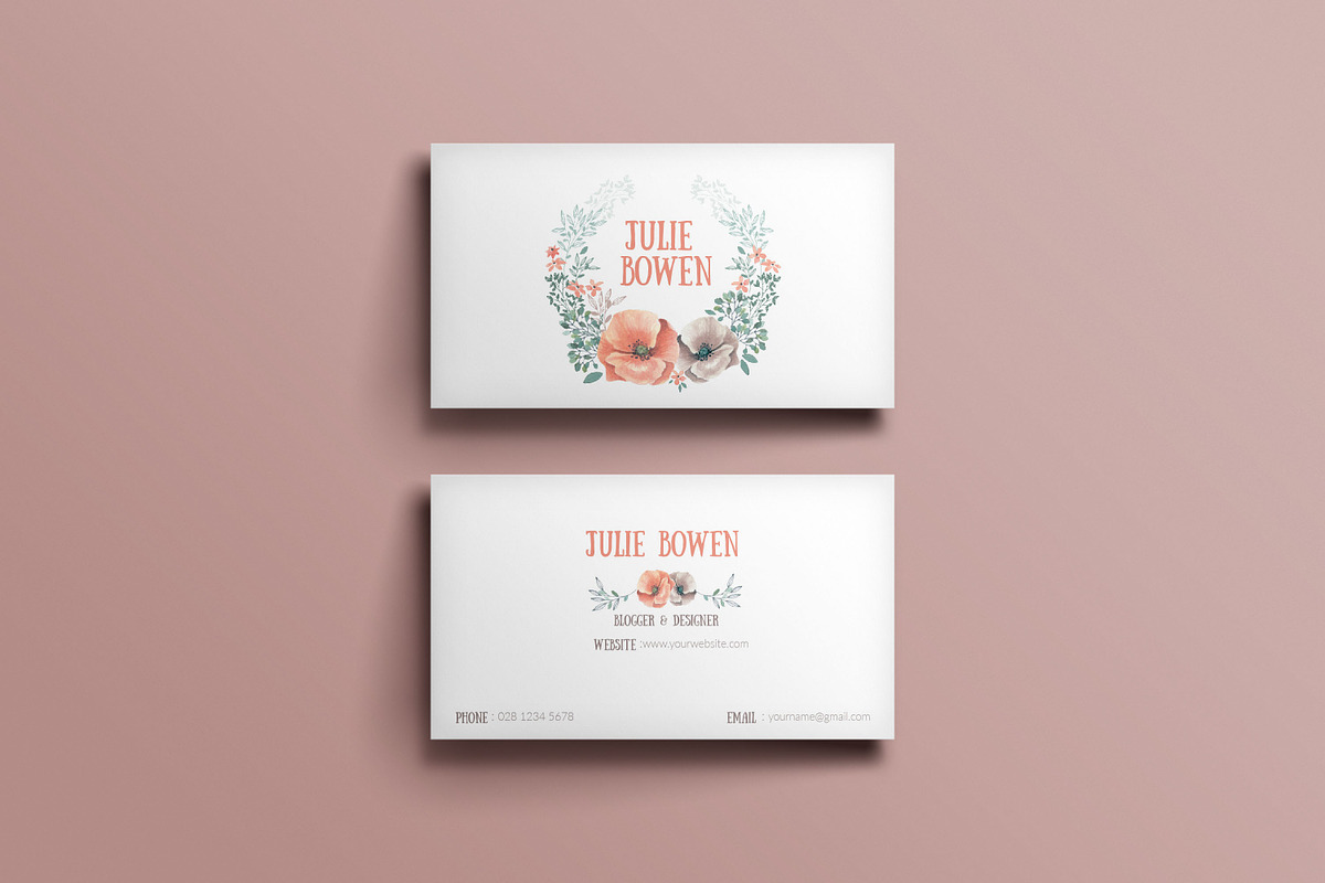 Floral business card template in Business Card Templates - product preview 8