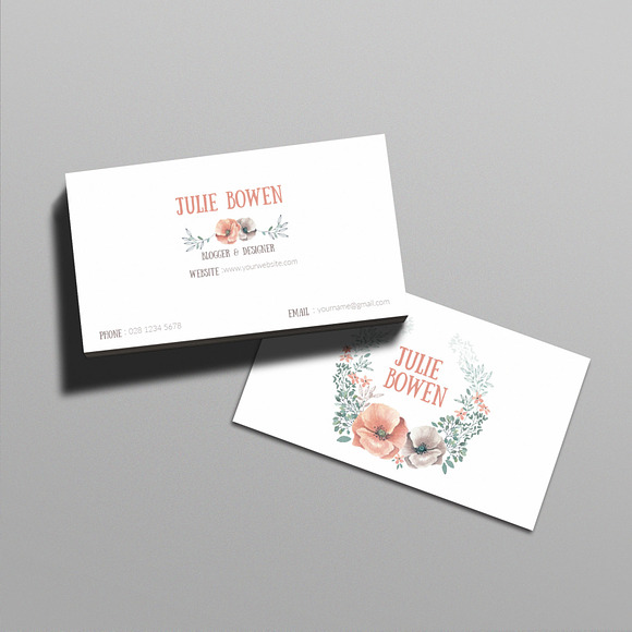 Floral business card template in Business Card Templates - product preview 1