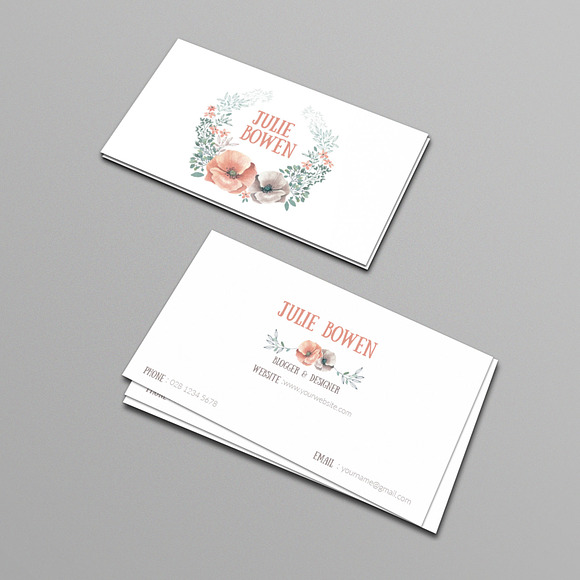Floral business card template in Business Card Templates - product preview 2