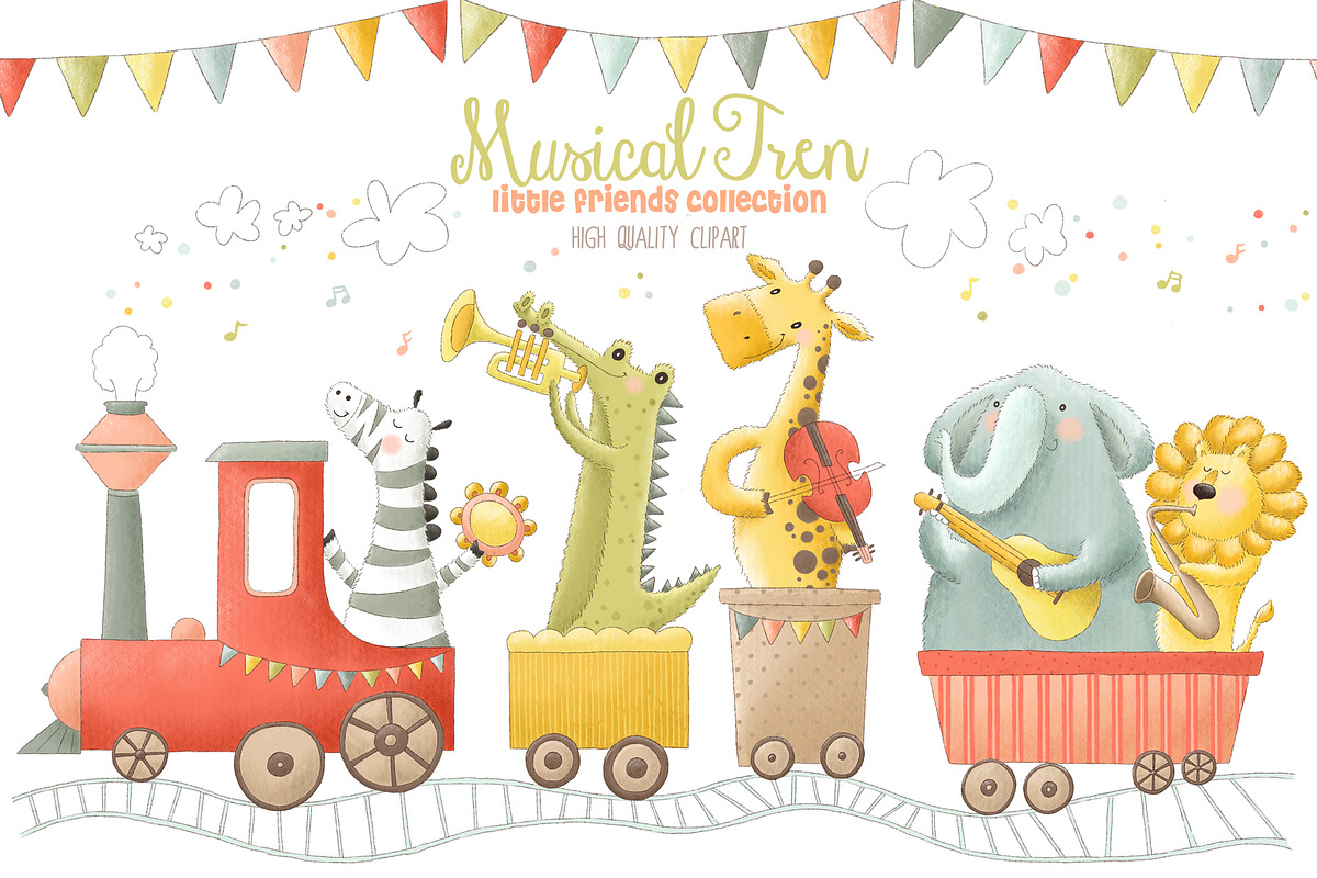 Musical Animals Tren Clipart in Illustrations - product preview 8