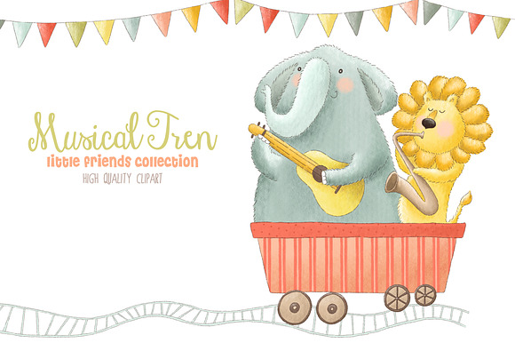 Musical Animals Tren Clipart in Illustrations - product preview 1