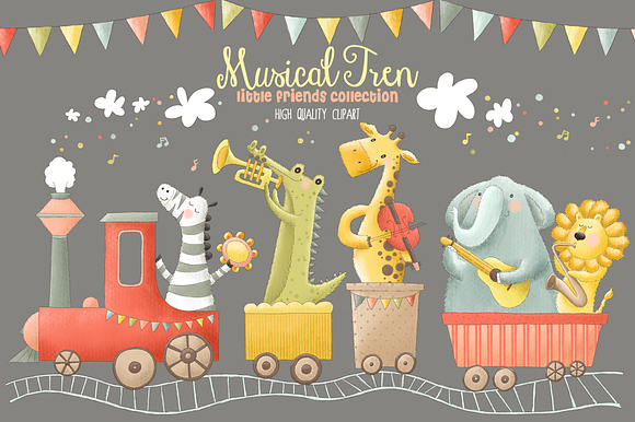 Musical Animals Tren Clipart in Illustrations - product preview 2