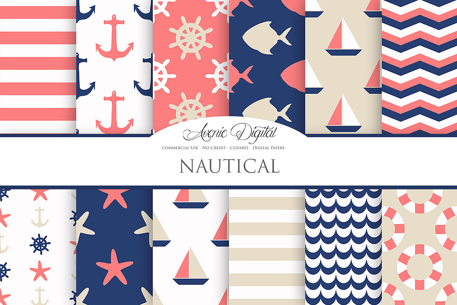 Pink & Navy Nautical Digital Papers in Patterns - product preview 8