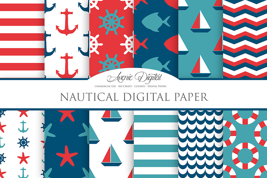 Nautical Digital Paper - Backgrounds in Patterns - product preview 8