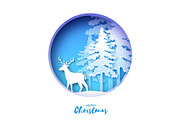 Paper cut deer in snowy forest and