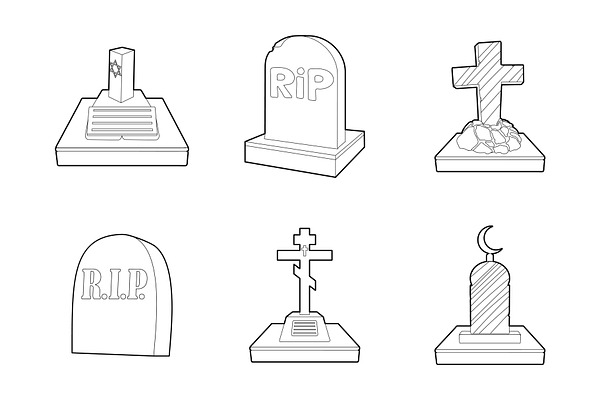 Grave icon set, outline style