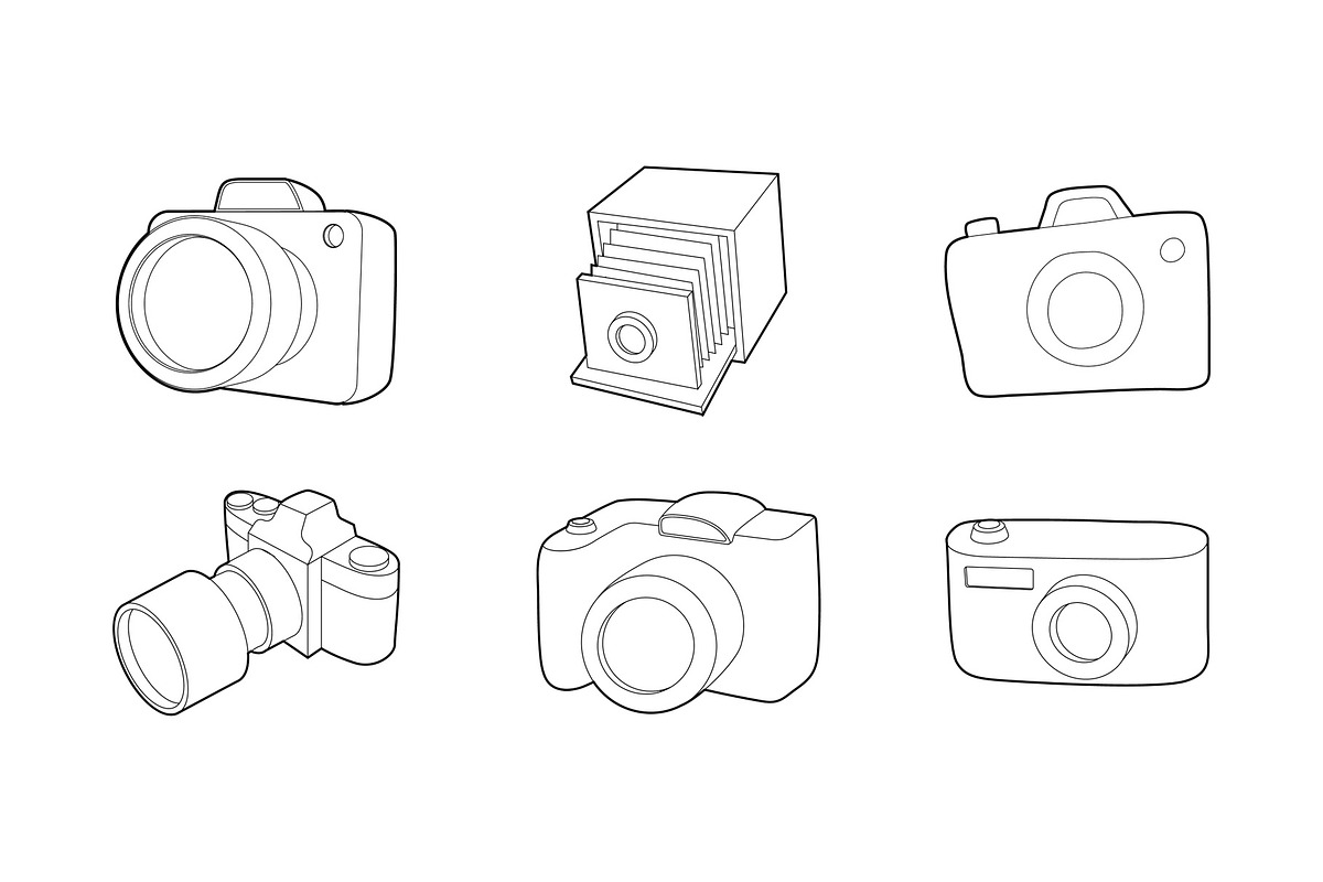 Photo camera icon set, outline style in Illustrations - product preview 8