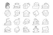 House icon set, outline style