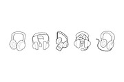 Headset icon set, outline style