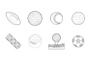 Balls icon set, outline style