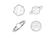 Planet icon set, outline style