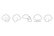 Cloud data icon set, outline style