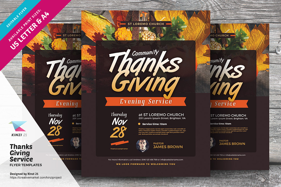 Thanksgiving Service Flyer Template in Flyer Templates - product preview 8