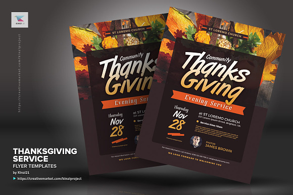 Thanksgiving Service Flyer Template in Flyer Templates - product preview 1