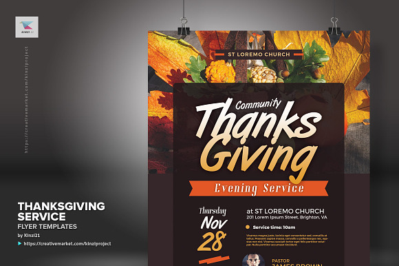 Thanksgiving Service Flyer Template in Flyer Templates - product preview 2