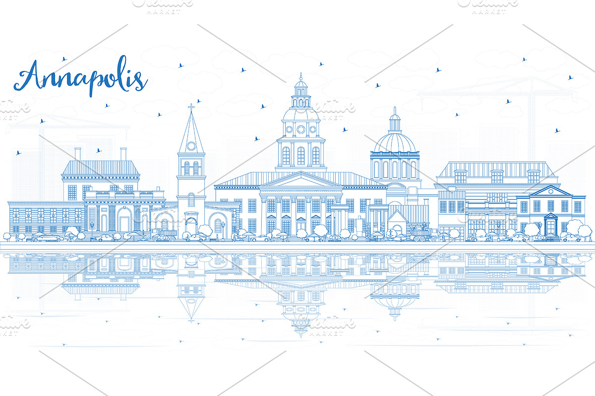 Outline Annapolis Maryland City in Illustrations - product preview 8