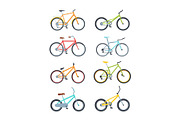 Variety of modern bikes flat vector