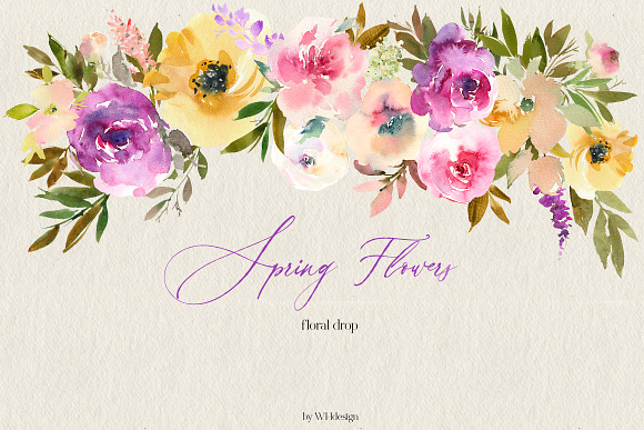 Spring Flowers Watercolor Clipart in Illustrations - product preview 1