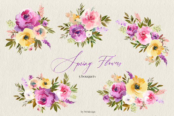 Spring Flowers Watercolor Clipart in Illustrations - product preview 2