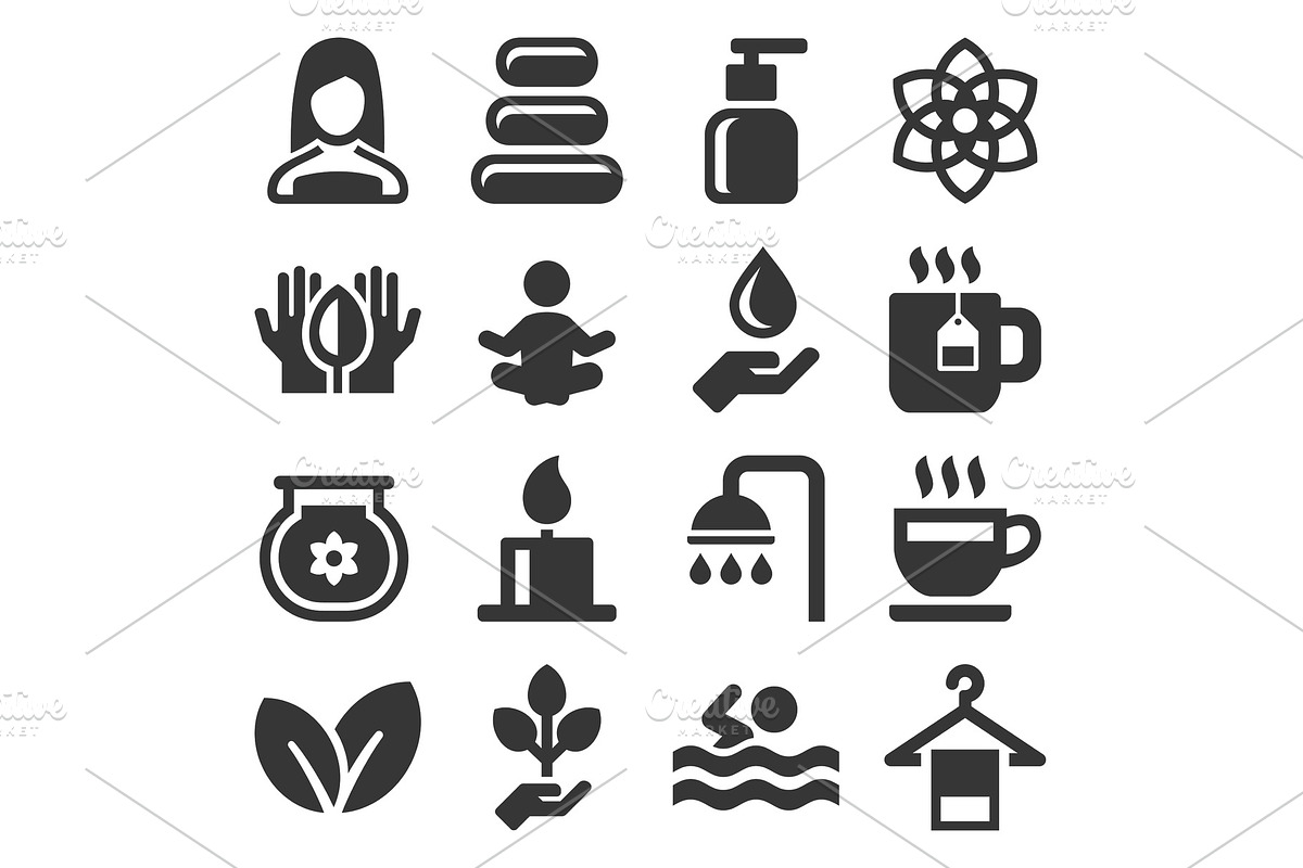 Spa Icons Set on White Background in Objects - product preview 8