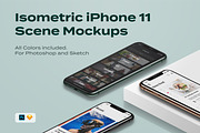 Isometric iPhone 11 Pro Scene mockup