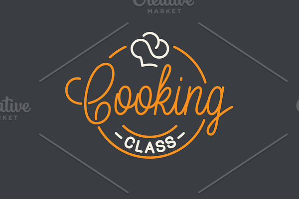 Cooking class logo. Round linear.