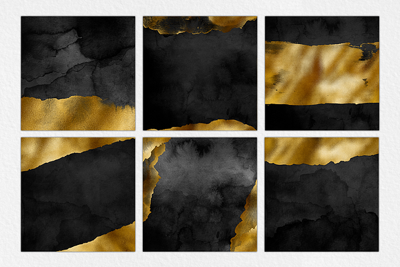 Black and Gold Watercolor Textures in Textures - product preview 1