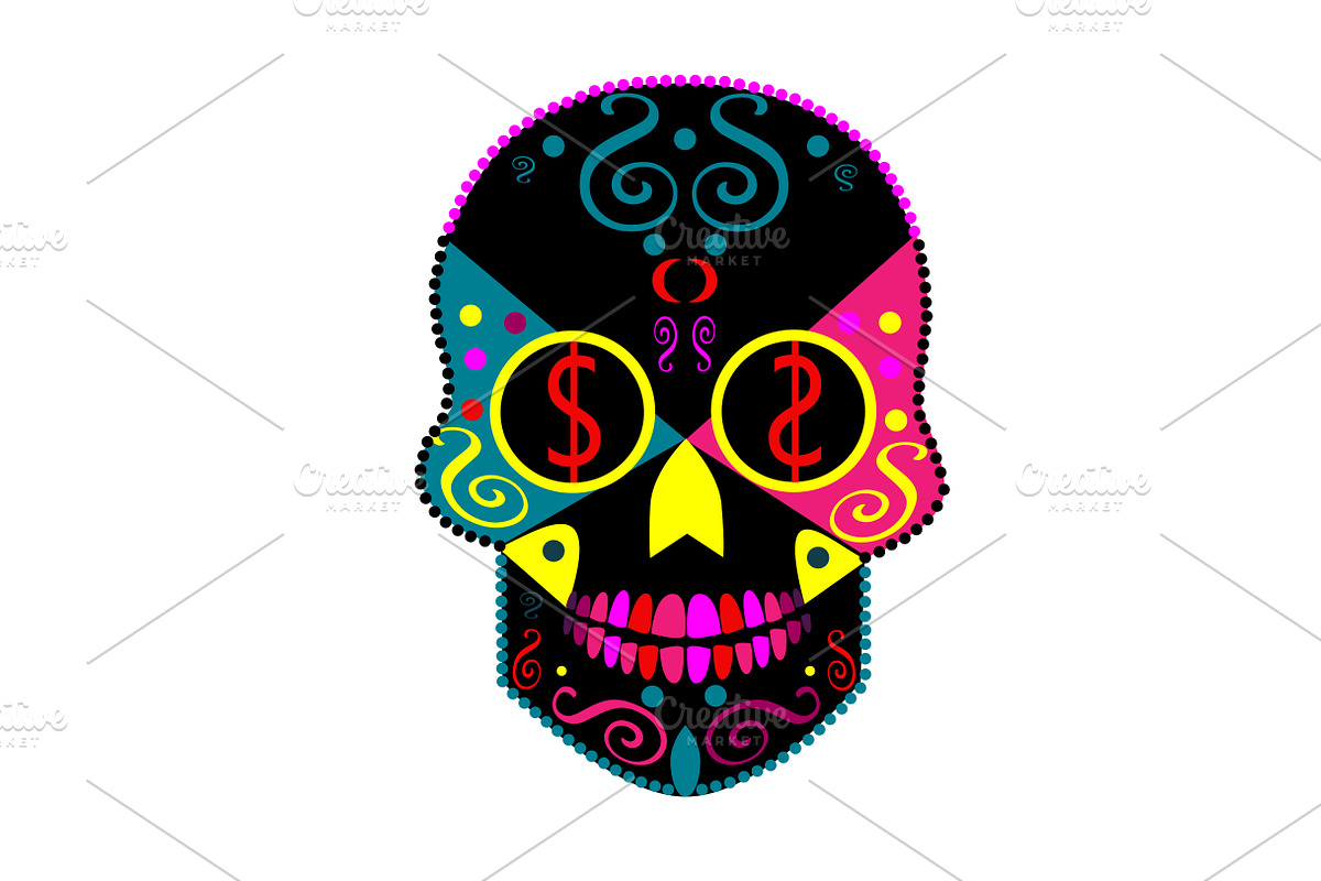 Skull icon with dollar eyes, vivid c in Graphics - product preview 8