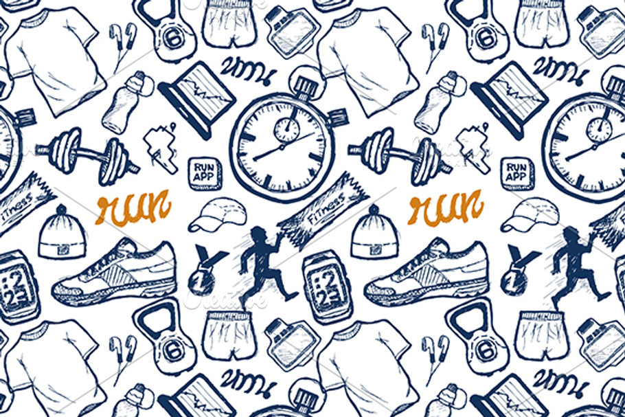 Run icons seamless pattern/hand draw in Patterns - product preview 8