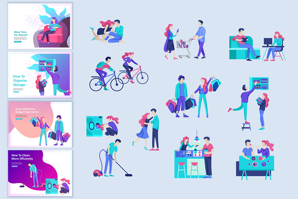 Couple at home. Scenes. Landing page in Illustrations - product preview 8