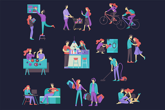 Couple at home. Scenes. Landing page in Illustrations - product preview 4