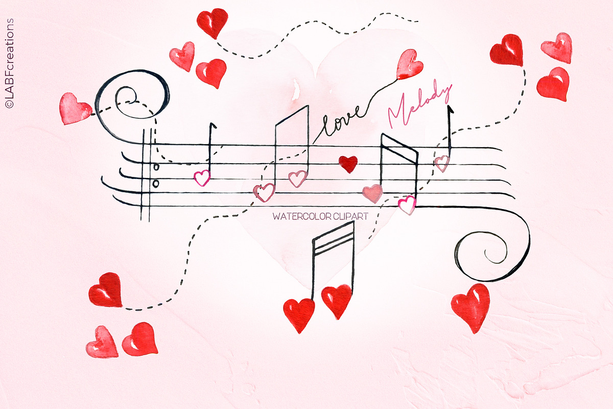 Love Melody. Watercolor Hearts. in Illustrations - product preview 8