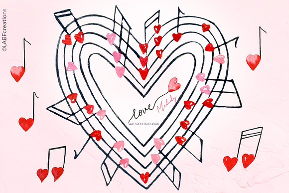 Love Melody. Watercolor Hearts. in Illustrations - product preview 6