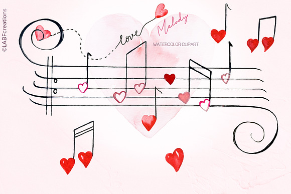 Love Melody. Watercolor Hearts. in Illustrations - product preview 7