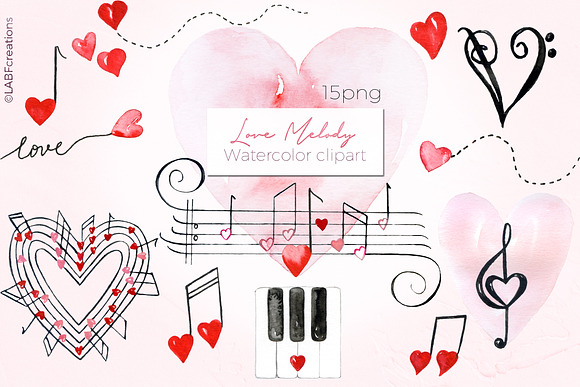 Love Melody. Watercolor Hearts. in Illustrations - product preview 8