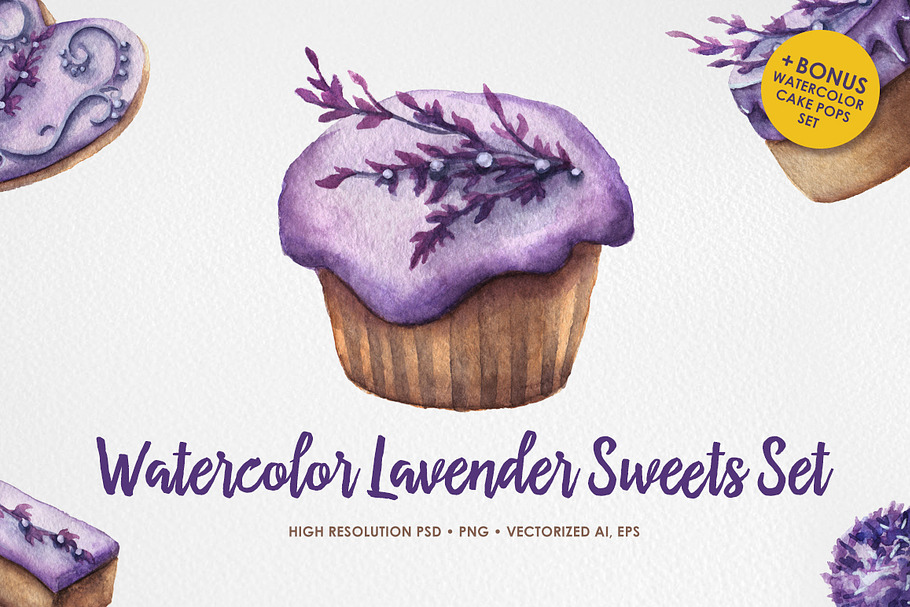 Watercolor Lavender Sweets + bonus in Illustrations - product preview 8