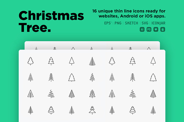 Christmas Tree | 16 Thin Line Icons