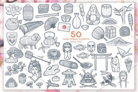 Konnichiwa! Japanese graphic clipart in Illustrations - product preview 1