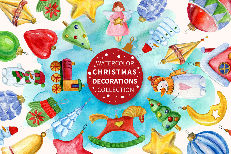 Watercolor Christmas decorations set in Illustrations - product preview 8