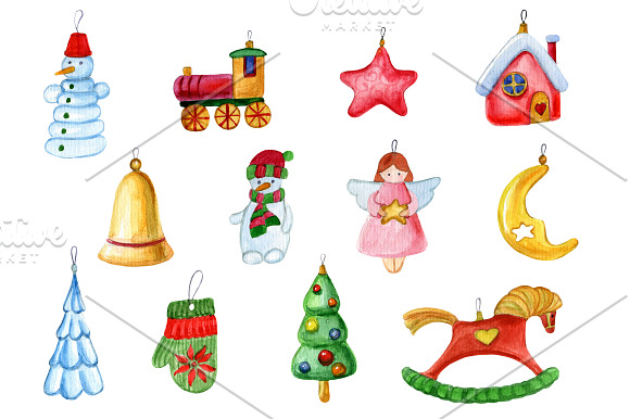 Watercolor Christmas decorations set in Illustrations - product preview 1