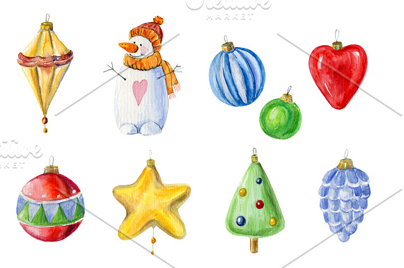 Watercolor Christmas decorations set in Illustrations - product preview 2