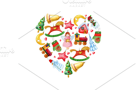 Watercolor Christmas decorations set in Illustrations - product preview 3