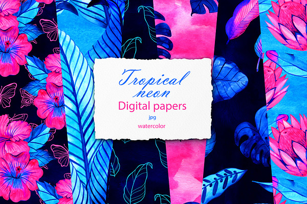 Neon tropic digital papers