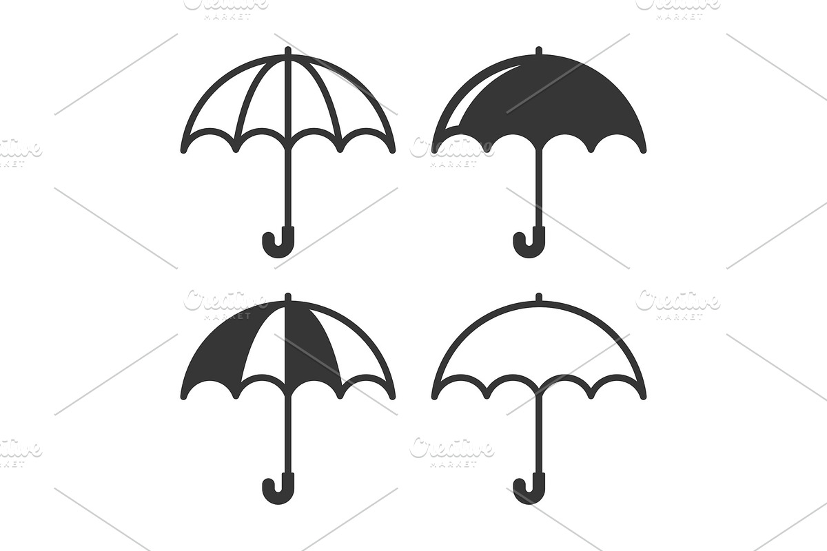 Umbrella Simple Icons Set on White in Objects - product preview 8