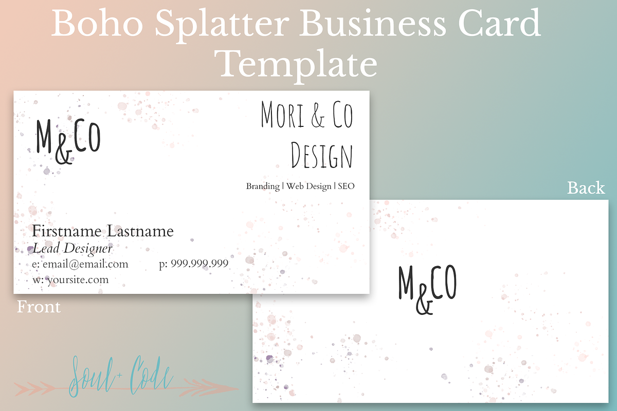 Boho Splatter Business Card Template in Business Card Templates - product preview 8